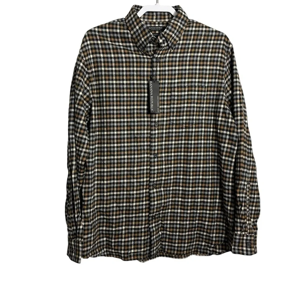 Banana Republic Untucked Flannel Shirt Organic Cotton